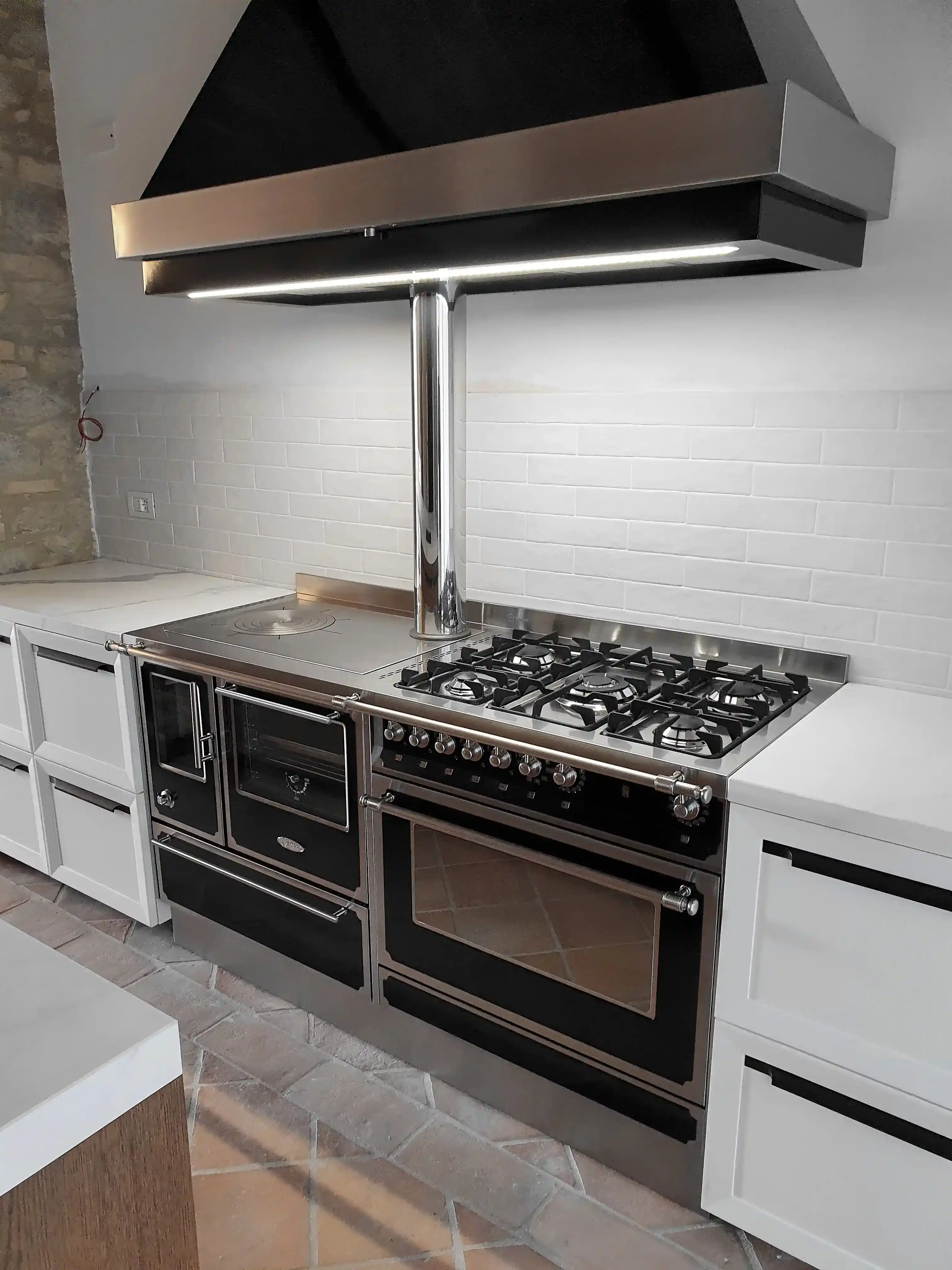 Cucina combinata gas legna 160cm cappa inox nera - Vista 4