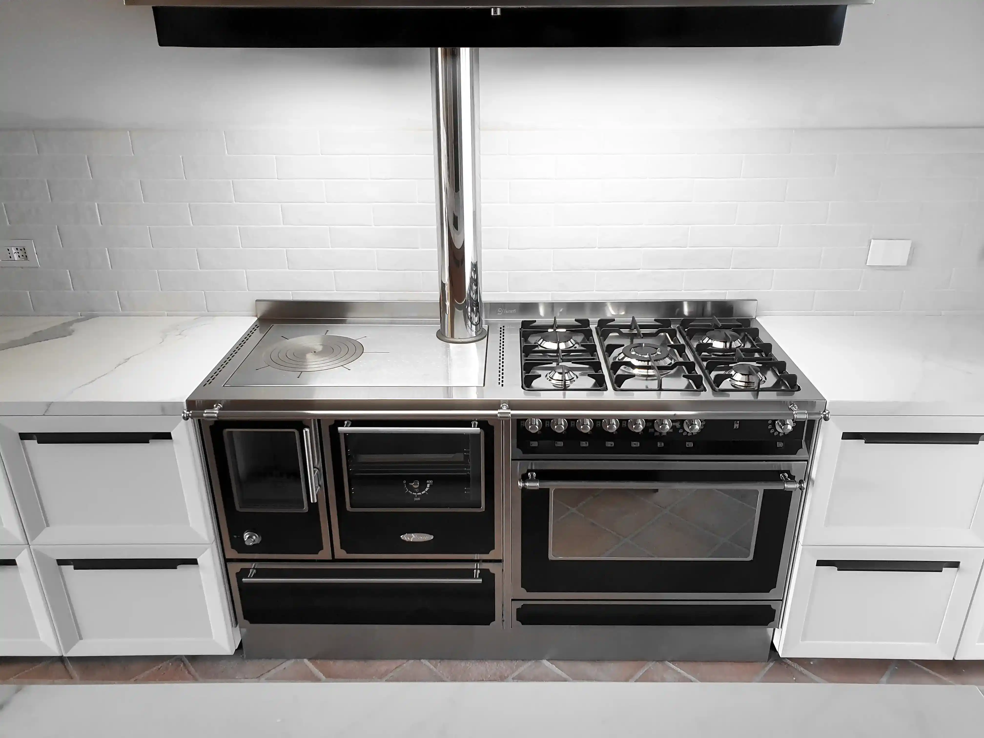 Cucina combinata gas legna 160cm cappa inox nera - Vista 5