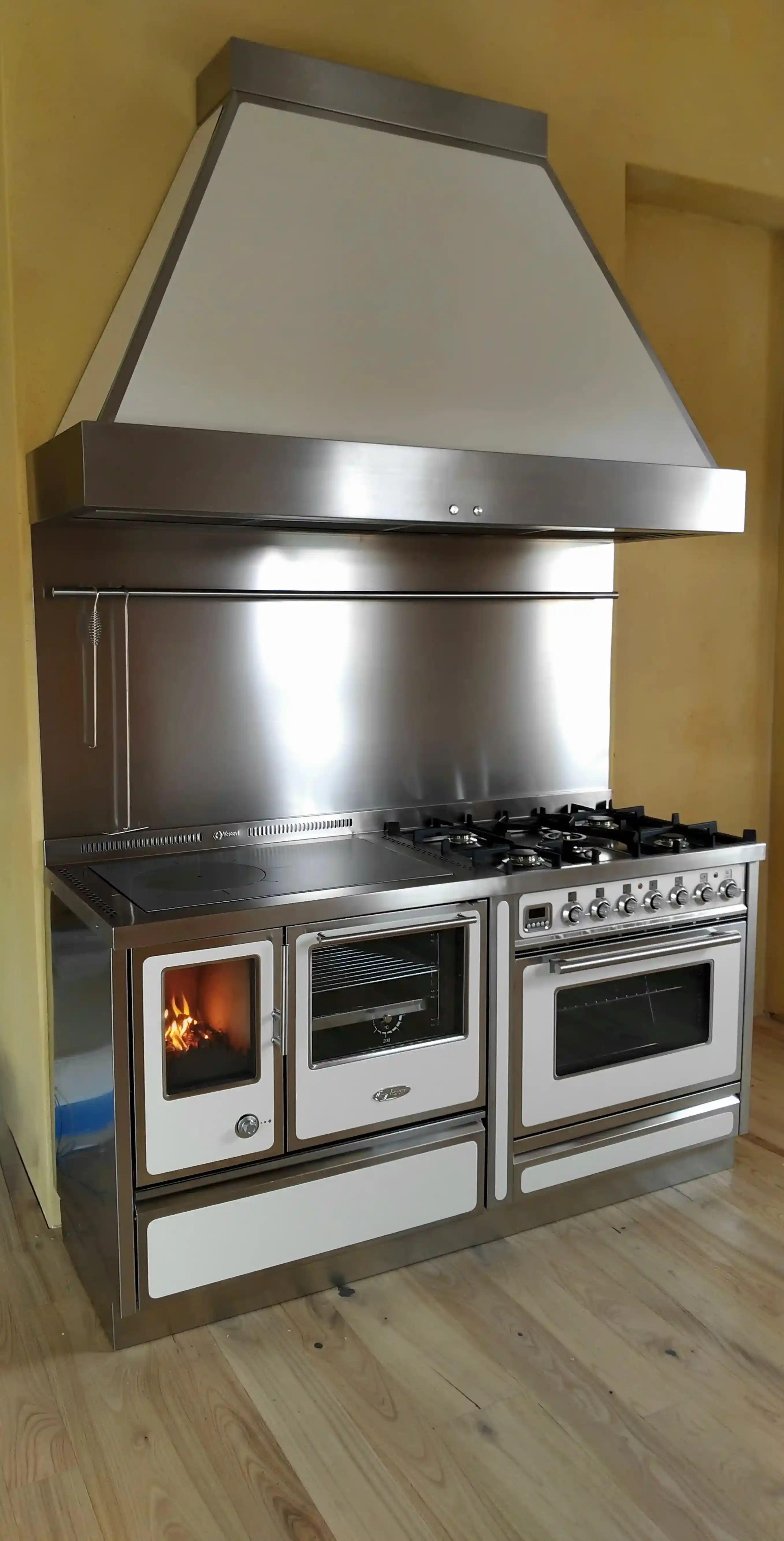 Cucina combinata gas legna 170cm cappa inox bianca - Vista 3