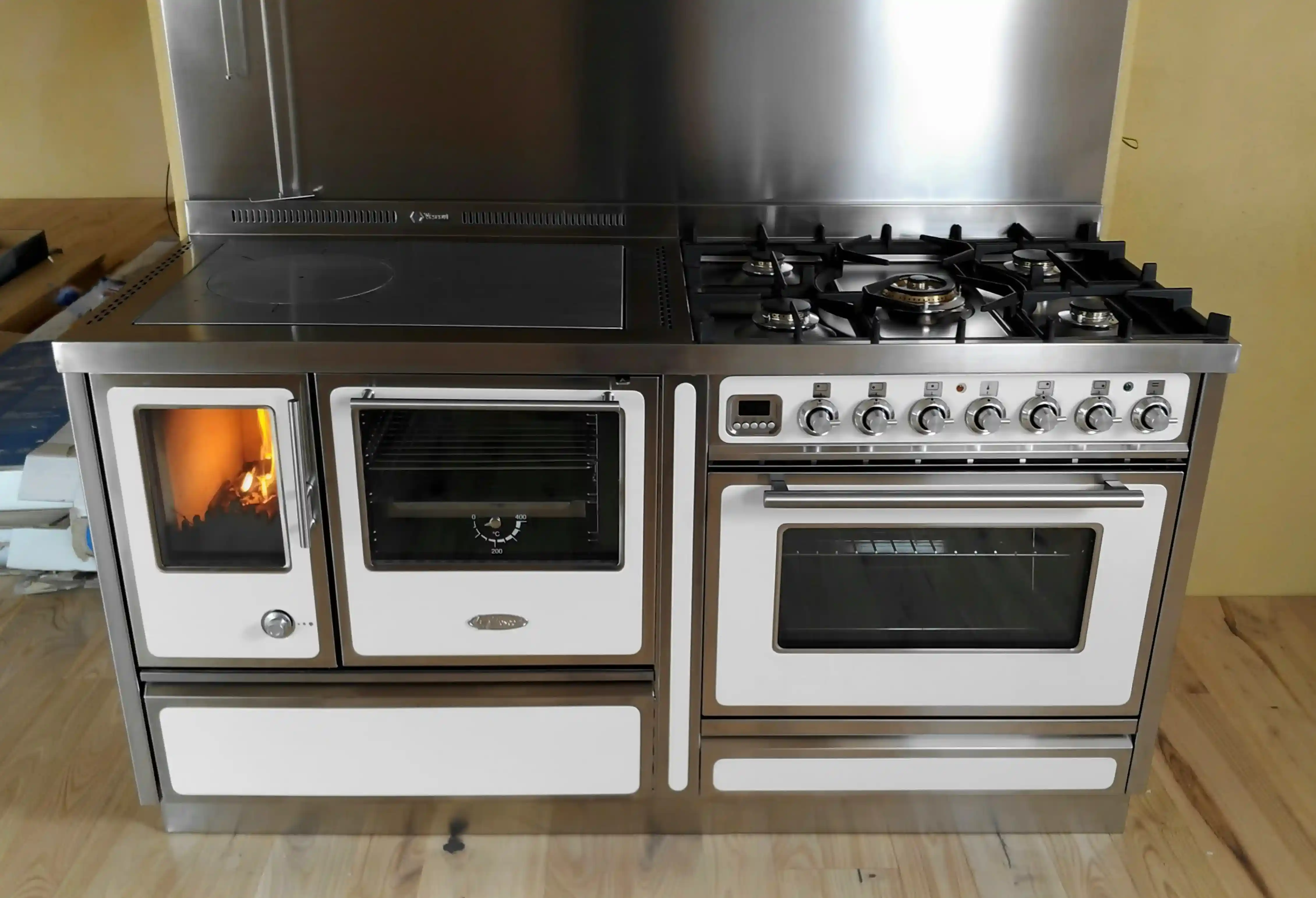 Cucina combinata gas legna 170cm cappa inox bianca - Vista 4