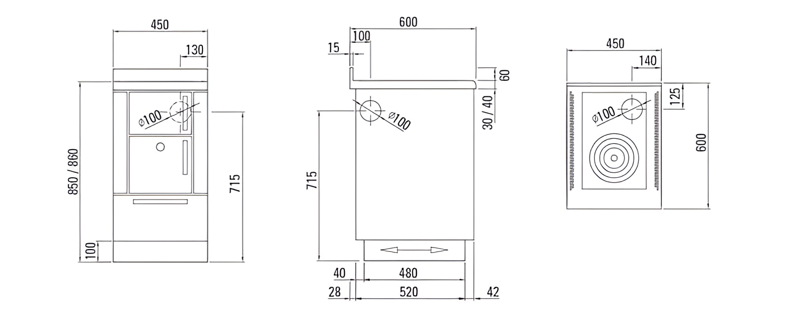 Disegni e misure XE 45